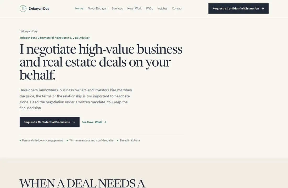 Screenshot of the Debayan Dey website homepage