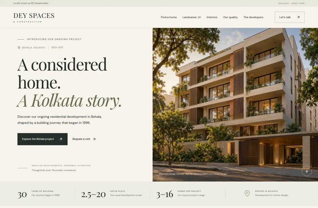 Screenshot of the Dey Spaces and Construction website homepage